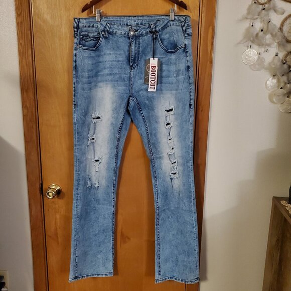 Cowgirl Tuff Rip It Bootcut Jeans Tuff Flex Womens 36 Long Med Wash Stretchy NWT - Picture 1 of 6